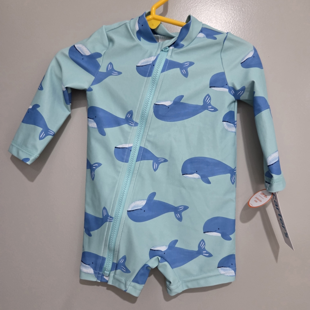 Carter's Blue Whale Print Kids Swim Rashguard - 6 Months